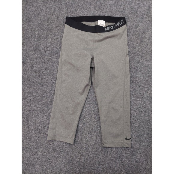 Nike Pants - Nike Pro Cropped Leggings Womens Large Gray Running Gym  Workout Swoosh